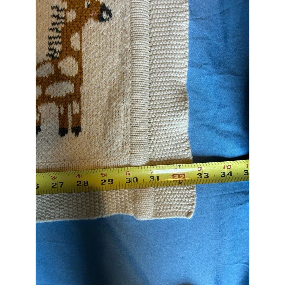 New MADE IN INDIA Cotton Knit Beige Giraffe Baby Blanket 33x38 Approximately B3 - Picture 2 of 8